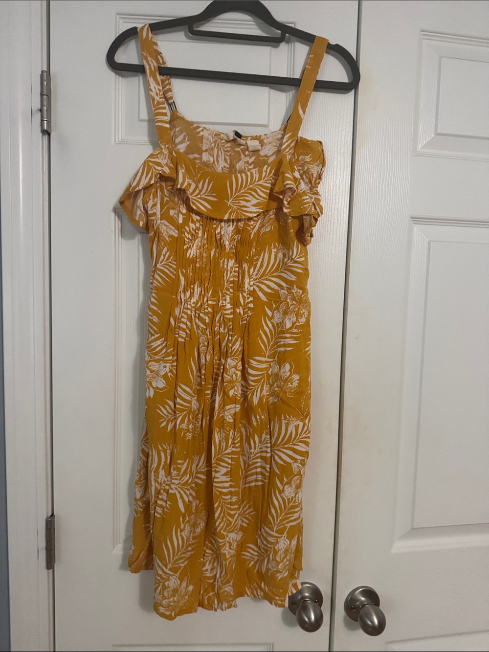 Mustard Yellow Floral Sundress with Ruffle Neckline